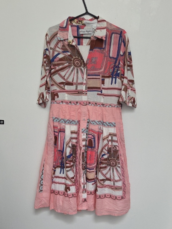 Dizzy Lizzy Dresses & Skirts - Dizxy Lizzie Wheel Patterned Button-Front Flared Summer Riviera  Sz L Midi Dress